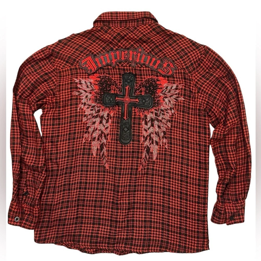 Imperious Delftrading INC. Red Men Angel Wing Button Up Down Shirt  size XL